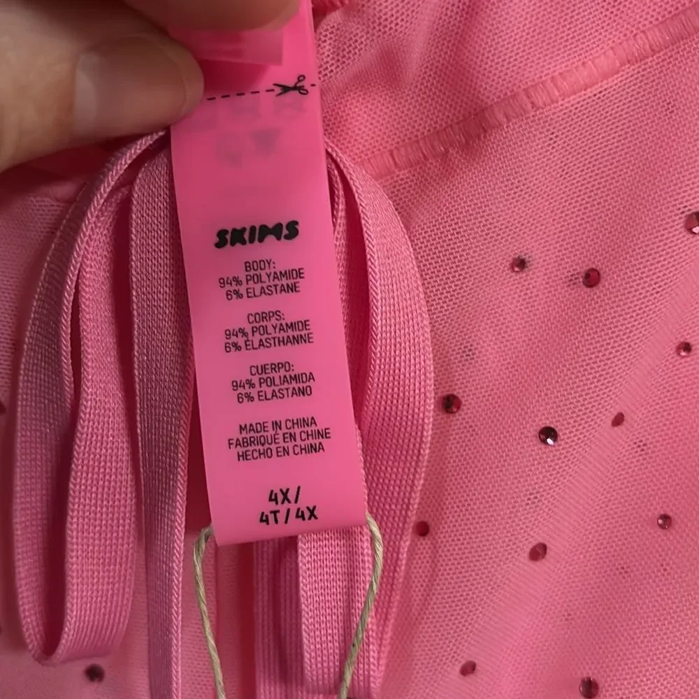 SKIMS Mesh Rhinestone Swim Cover Up in Pink NWT